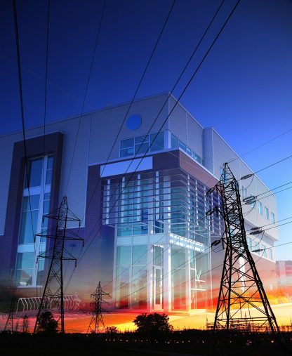 Office Building with Electric Pylons Photo Montage