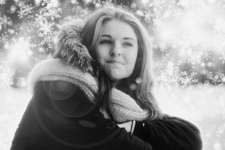 Pretty Woman in Snowy Winter Stock Photo Montage