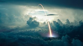 Missile Launch over the Cloudy Sky