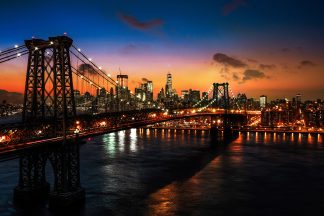 Colorful Sunset over the NYC Williamsburg Bridge 01 Stock Image