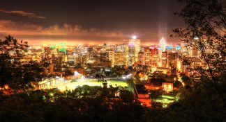 2020 Montreal City Sight at Night from the Mount Royal Hiking Trails Stock Image