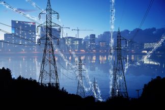 Urban Electrification Concept in Blue Stock Image