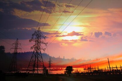 Electricity Related Photo Montage at Sunset Stock Image