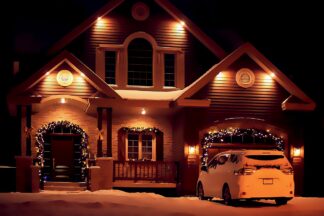 Cozy Winter Home at Night with Cartoon Effect - Just Creative Royalty-Free Stock Imagery at Budget Prices