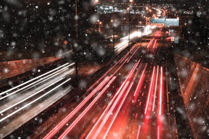 Snowy Highway Traffic at Night - Just Creative Royalty-Free Stock Imagery at Budget Prices